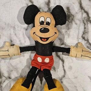 Vintage Walt Disney Productions Mickey Mouse 8.5" Rag Doll Plush Classic
